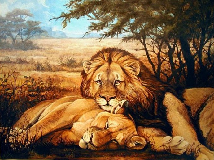 Нежность - картина, живопись, анималисты, кошки, дикие хищные кошки, львы - оригинал