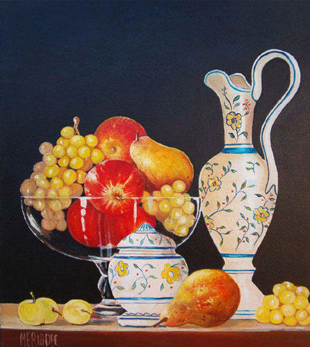 Натюрморт - яблоки, натюрморт, фрукты, картина, груши кувшин, виноград - оригинал