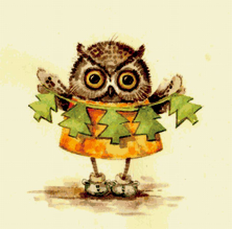 совенок - сова, новый год, герлянда - предпросмотр