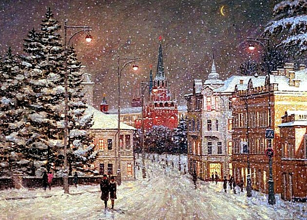 Снегопад в Москве - фонари, дома, москва, снегопад, улицы, вечер, зима, город - оригинал