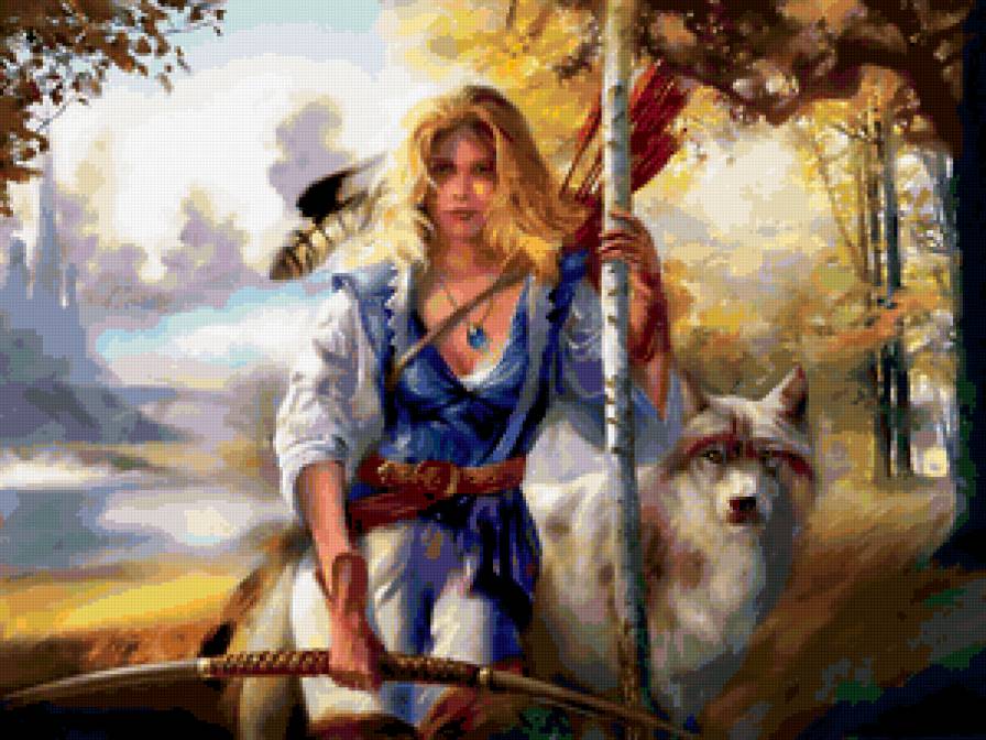 охотница - волк, охотница, лес, девушка - предпросмотр