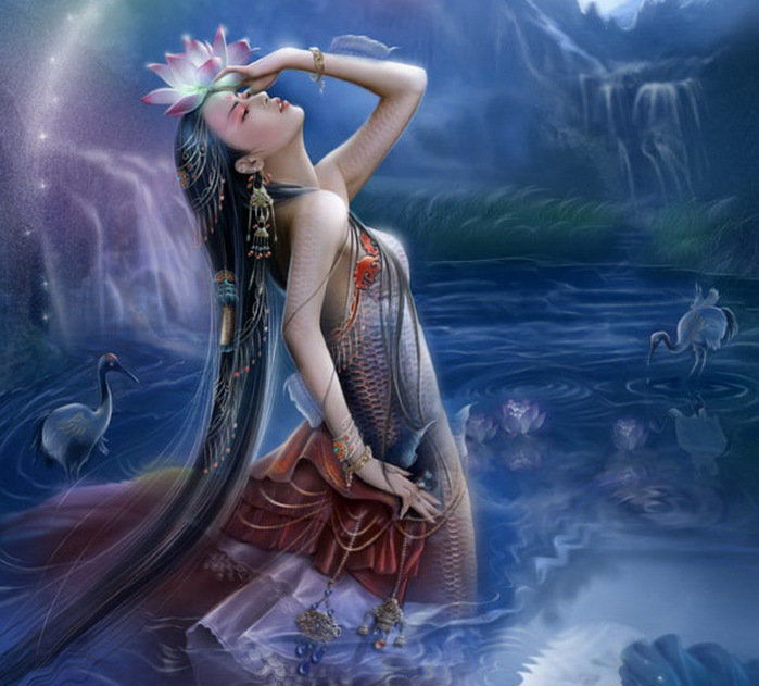 девушка - красота, любовь, одиночество, картина, девушка, вода - оригинал