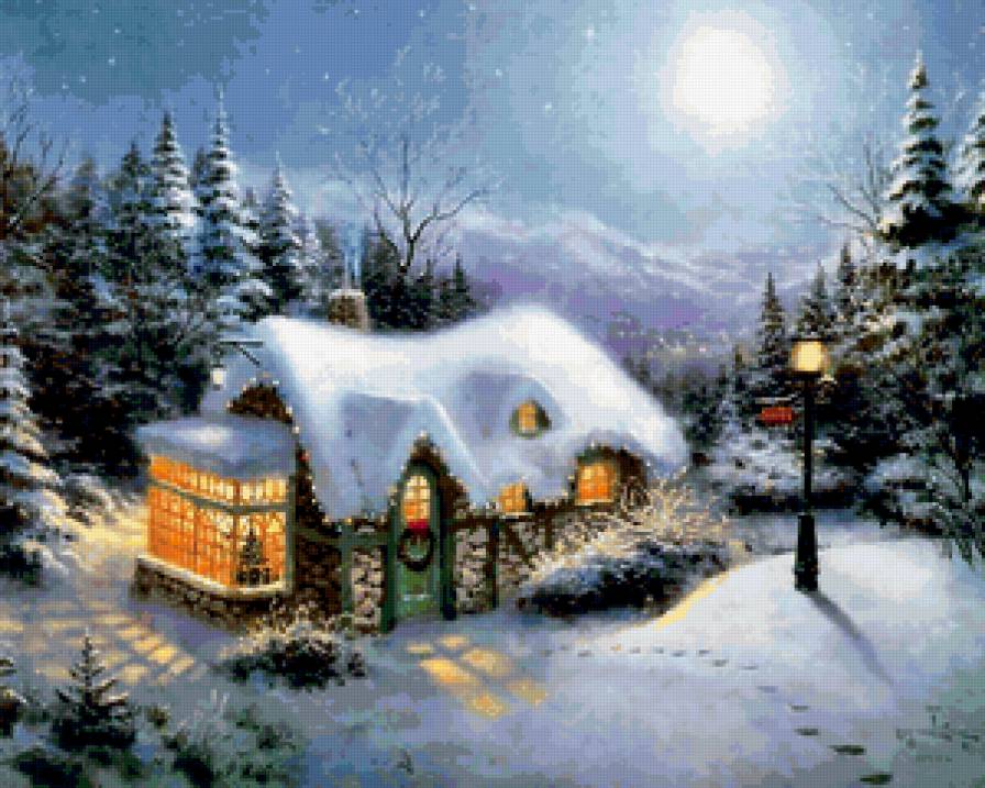 Праздник Света от Томаса Кинкейда (Thomas Kinkade) - дом, природа, зима - предпросмотр