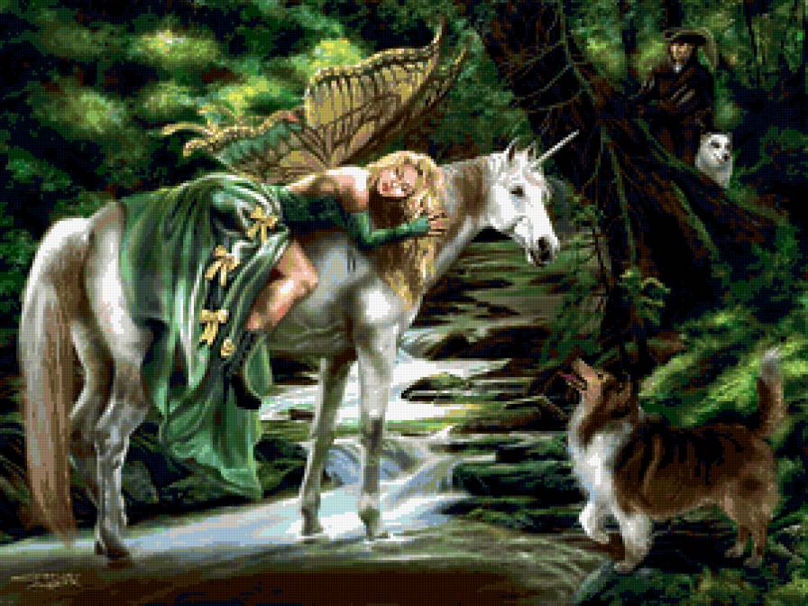 №186620 - фея, собака, сказка, фентези, лес, лошадь - предпросмотр