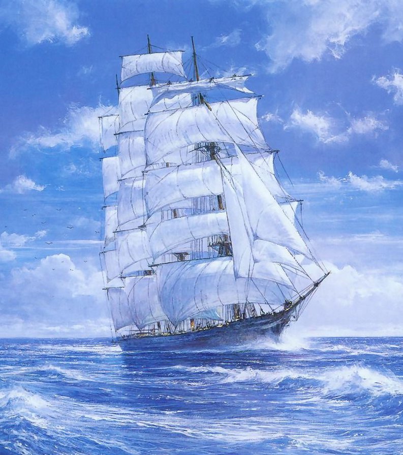 На всех парусах - пейзаж, корабль, парус, картина, море, живопись - оригинал
