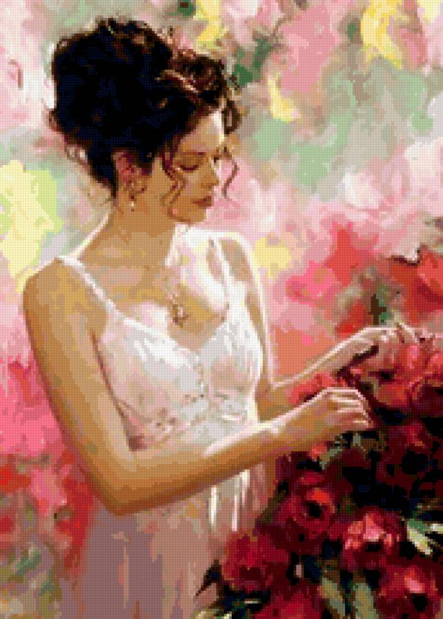 девушка - картина, одиночество, красота, природа.цветы, девушка, любовь - предпросмотр