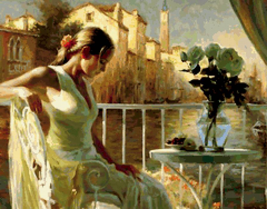 девушка - вода, любовь, девушка, красота, одиночество, картина, цветы - предпросмотр