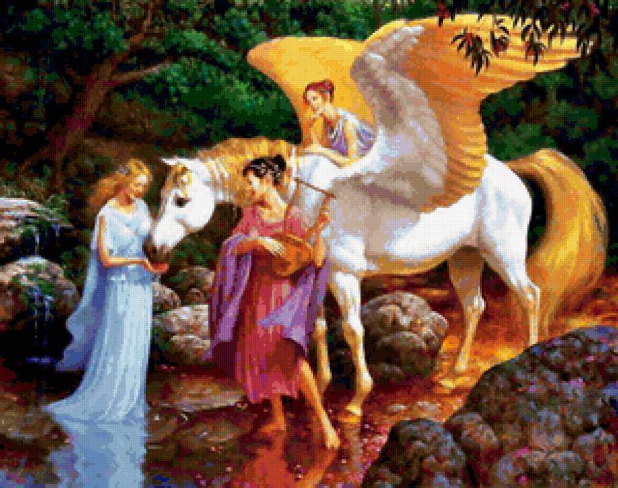 девушки и пегас - фентези, картина, любовь, красота, девушка - предпросмотр