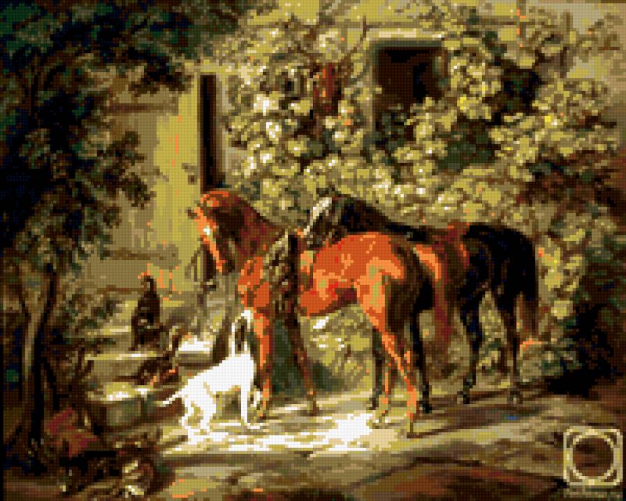 охота - природа, собаки, лошади, ретро - предпросмотр