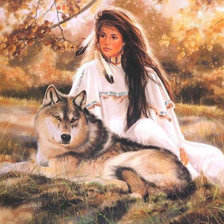Оригинал схемы вышивки «девушка и волки» (№186771)