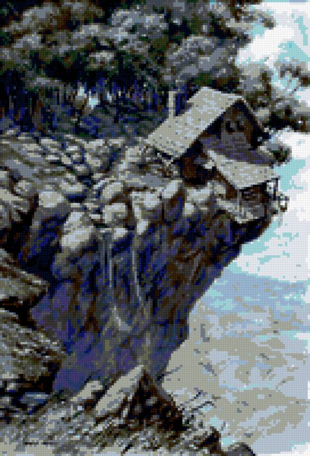 на скале - дом, природа - предпросмотр