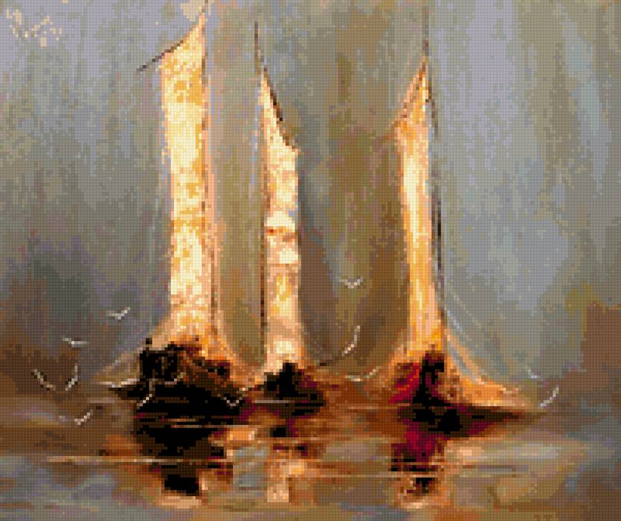 Штиль - пейзаж, вода, корабли, спокойствие, море - предпросмотр