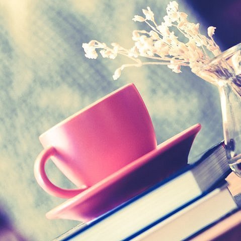 кофе - кофе, книги, чашка, цветы - оригинал