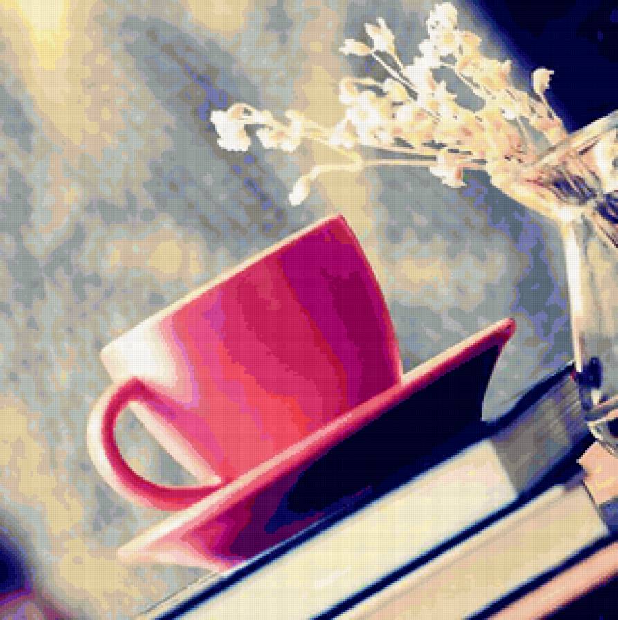 кофе - кофе, цветы, книги, чашка - предпросмотр
