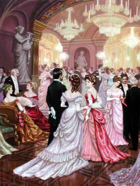 на балу - классика, картина, дамы, люди, природа - оригинал