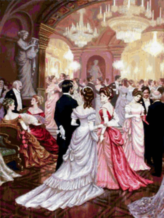 на балу - дамы, классика, картина, люди, природа - предпросмотр