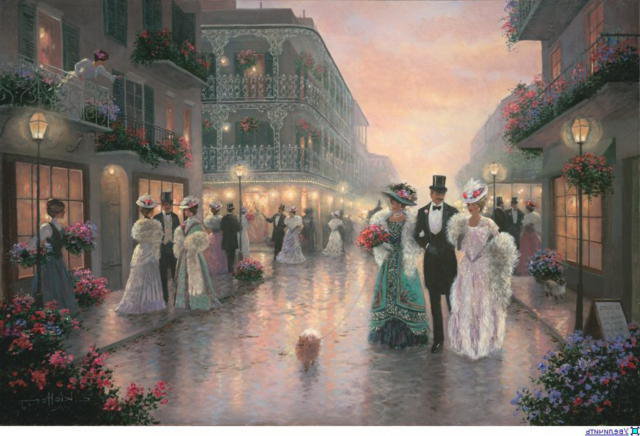 вечерняя прогулка - природа, любовь, картина, классика, дамы, люди - оригинал