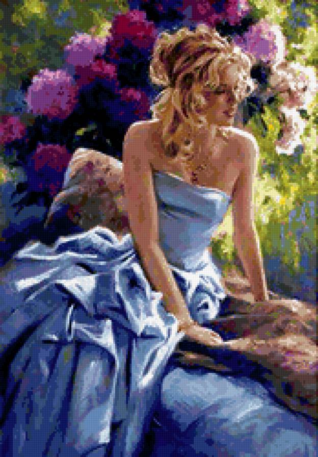 девушка - девушка, красота, любовь, одиночество, цветы, картина - предпросмотр