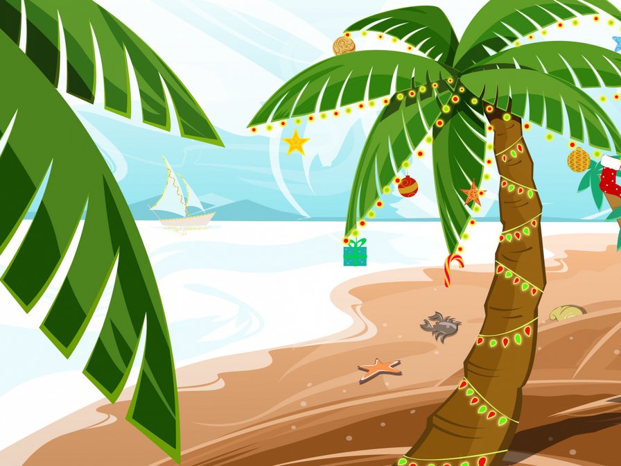 новогодняя пальма - пейзаж, море, природа, пальмы, экзотика, новый год, остров - оригинал
