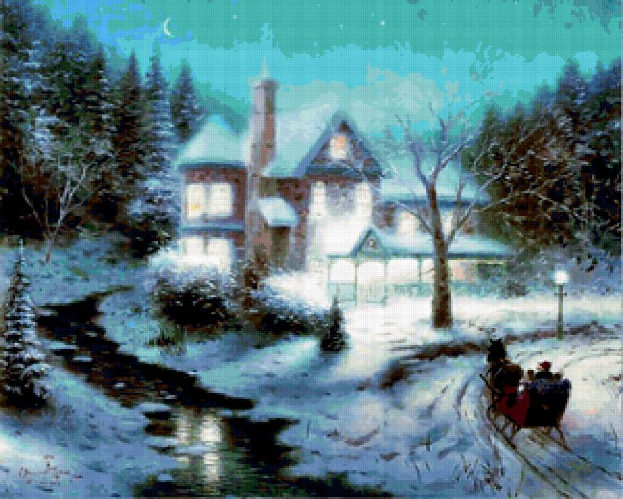 Праздник Света от Томаса Кинкейда (Thomas Kinkade) - дом, зима, природа - предпросмотр