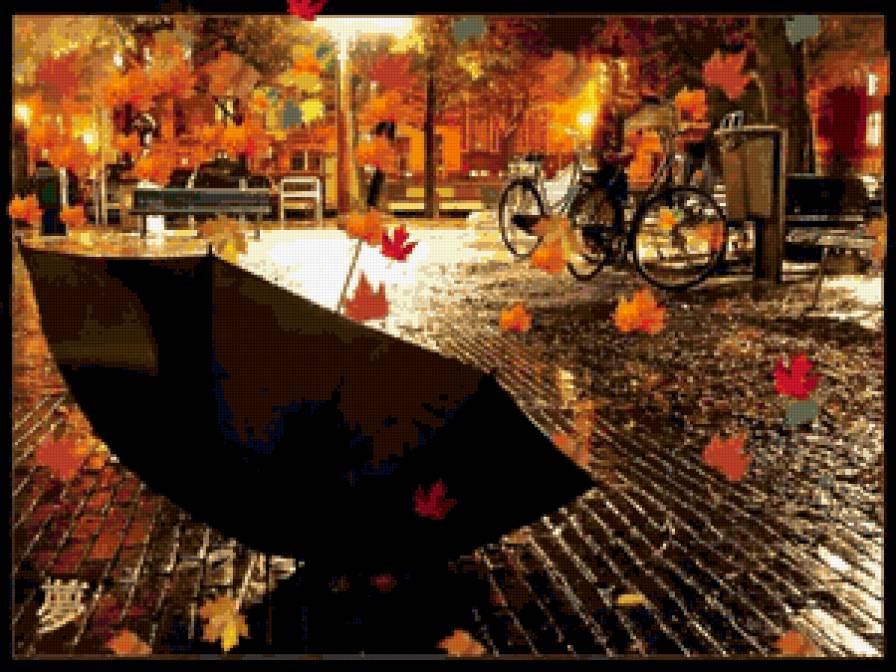 осень - листва, парк, зонтик, скамейка, велосипед, осень - предпросмотр