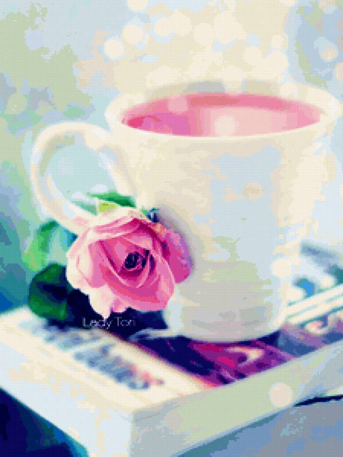 чай - цветок, роза, чай, книга, чашка - предпросмотр