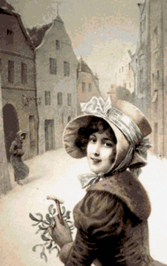 Ретро-портрет - шляпка, рождество, ретро, портрет, дама, девушка, женщина, зима - предпросмотр