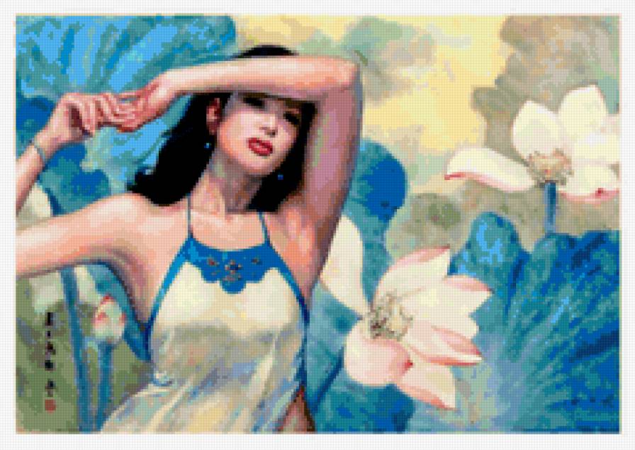 китайская живопись - природа, птицы, китайская живопись, девушка, картина, китай,  - предпросмотр