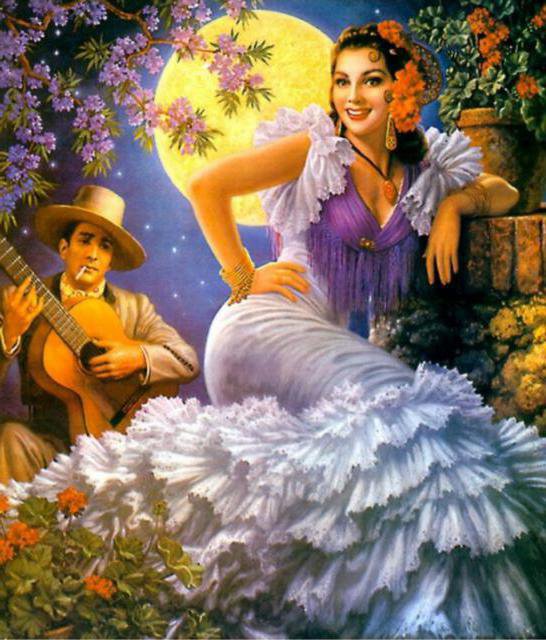 испанка - пара, девушка, природа, танцы, картина, любовь - оригинал