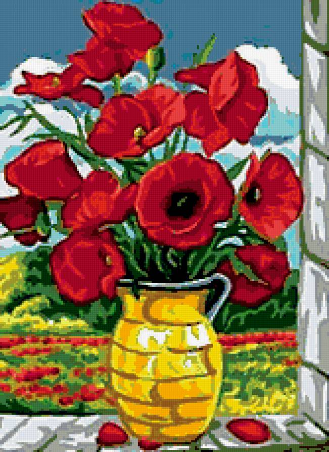 Маки на окне - окно, маки - предпросмотр