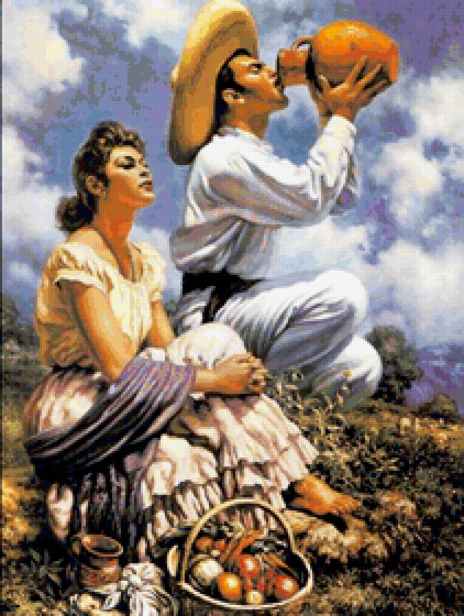 пейзаж - картина, девушка, люди, живопись, любовь - предпросмотр