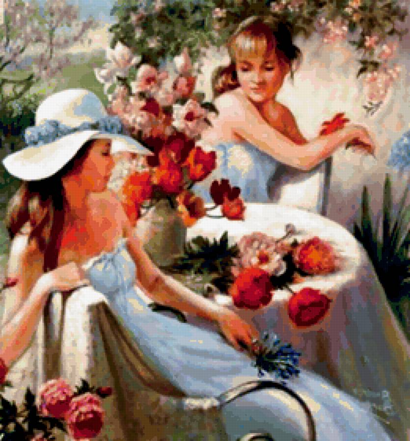 девушка - люди, девушка, любовь, картина, цветы, красота - предпросмотр