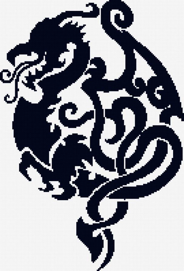 орнамент "Дракон" - дракон, змея, монохром - предпросмотр