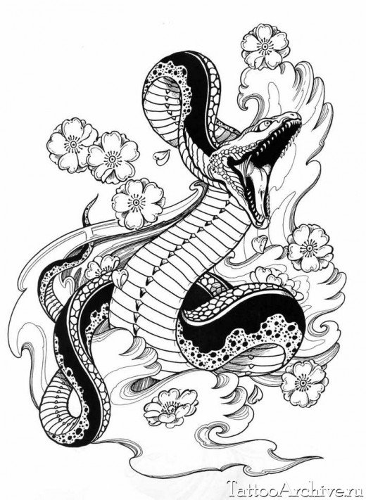 эскиз змеи - змея, монохром, кобра - оригинал