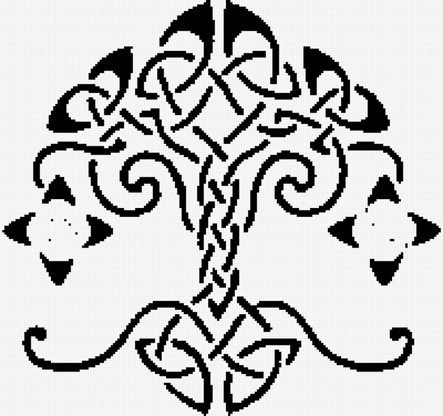 древо жизни - черное-белое, тату - предпросмотр