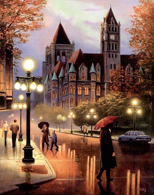 №188485 - город, люди, осень, дом, фонарь, авто, улица - оригинал