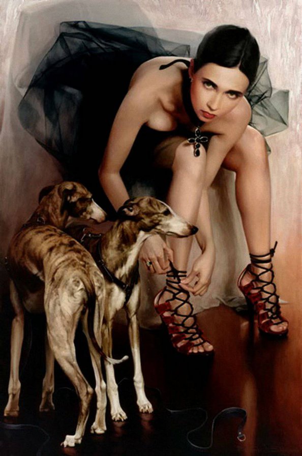 Девушка с собаками. - девушки, люди, животные., собаки - оригинал