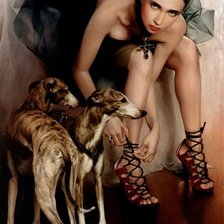 Схема вышивки «Девушка с собаками.»