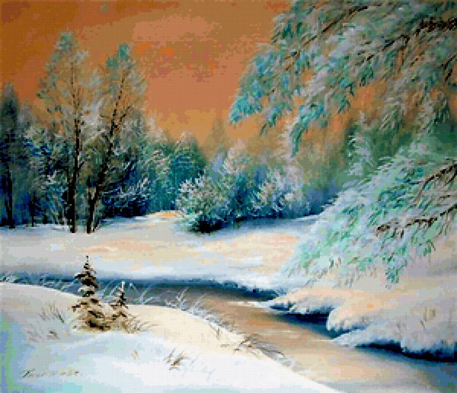 зима - времена года, зима, природа, снег, река, пейзаж, лес - предпросмотр