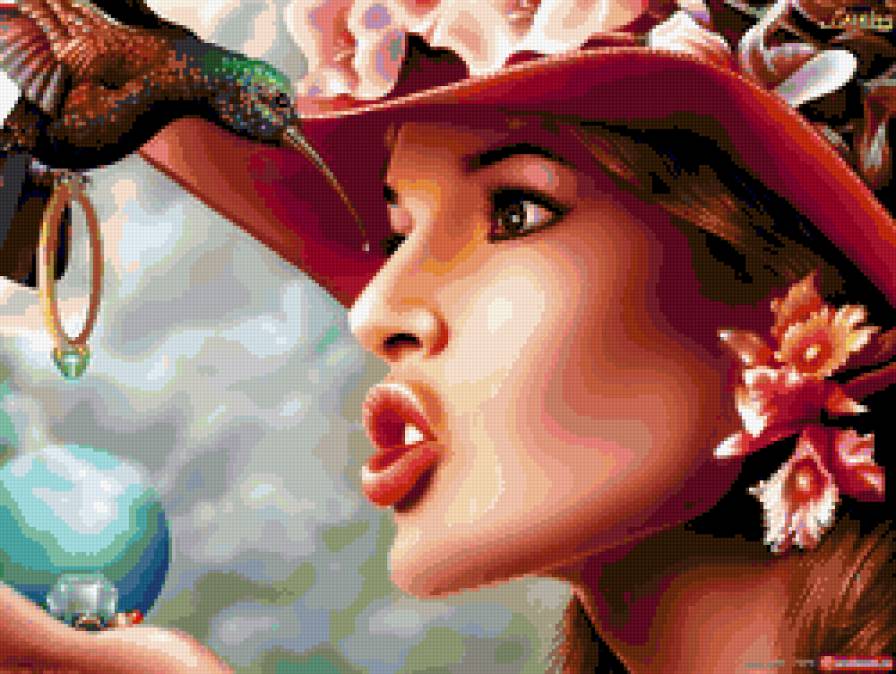 Девушка с колибри - девушка, птица, колибри - предпросмотр