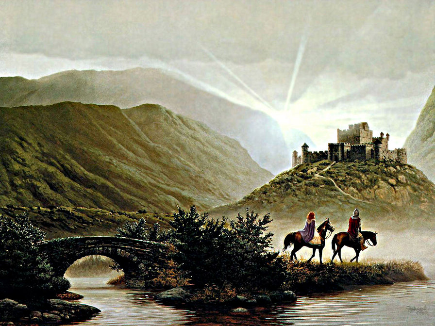 путники - замок, горы, всадники - оригинал