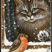 Оригинал схемы вышивки «Кот и снегирь» (№189083)