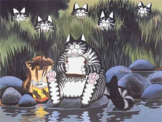 Перекус у воды. - животные, юмор, кот, кошка, картинка - оригинал