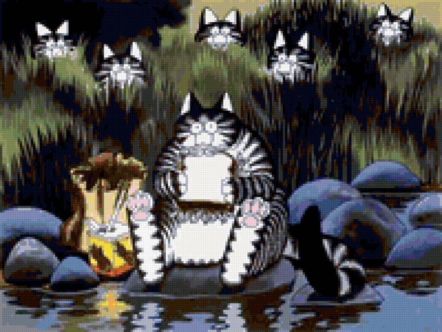 Перекус у воды. - кот, животные, юмор, кошка, картинка - предпросмотр