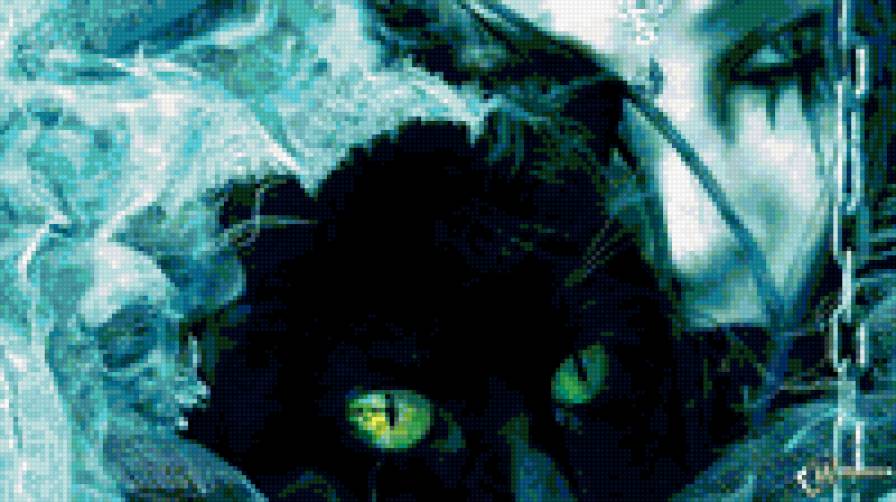 Вампирша. - женщина, темное, зловещее, кот, девушка, картина, кошка, животные - предпросмотр