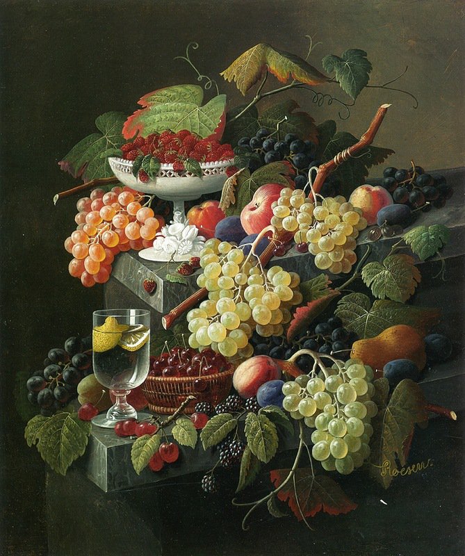 Натюрморт с виноградом - картина, фрукты, натюрморт - оригинал