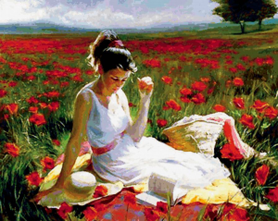 девушка в маках - лето, пейзаж, маки, природа, девушка, на поляне, картира, в цвет - предпросмотр