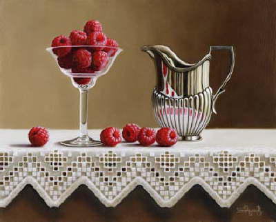 8976778 - серебряный кувшин, натюрморт, малины - оригинал