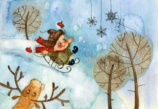 катание на санках - зима, детство, санки - оригинал