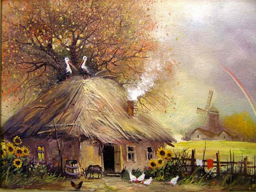 деревенский пейзаж - деревня, пейзаж, герасимов - оригинал